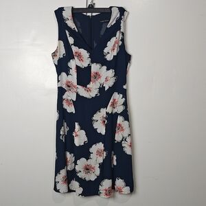 Ivanka Trump Navy Floral Midi Dress